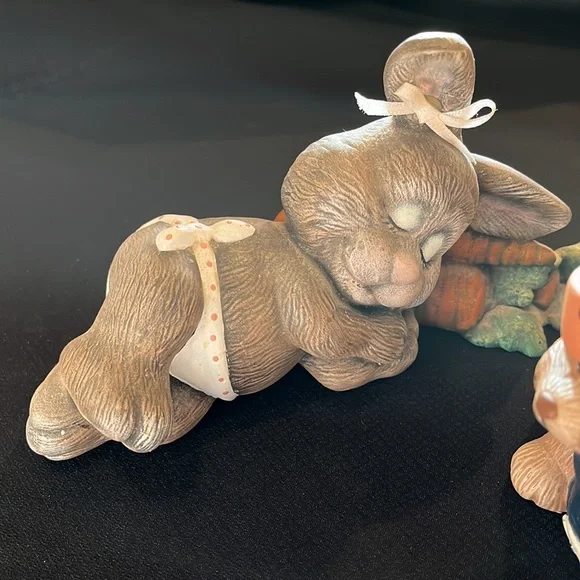 Set of two bunnies,bunny laying down 7”L, 4”T, sitting bunny, 4.50”T - Picture 3 of 3